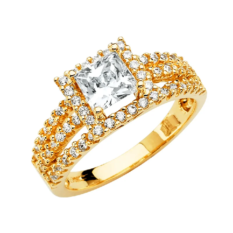 Women’s pear-shaped engagement rings-14K Solid Gold Princess Cut CZ Wedding Engagement Ring