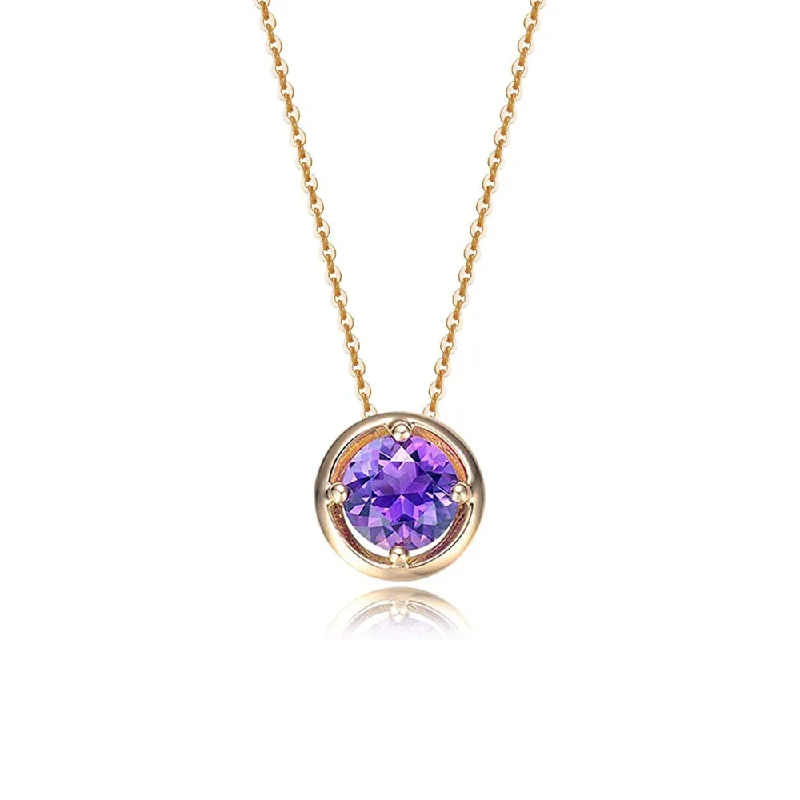 Women’s vintage pearl necklaces-FANCIME Round Amethyst February Birthstone 14K Yellow Gold Necklace