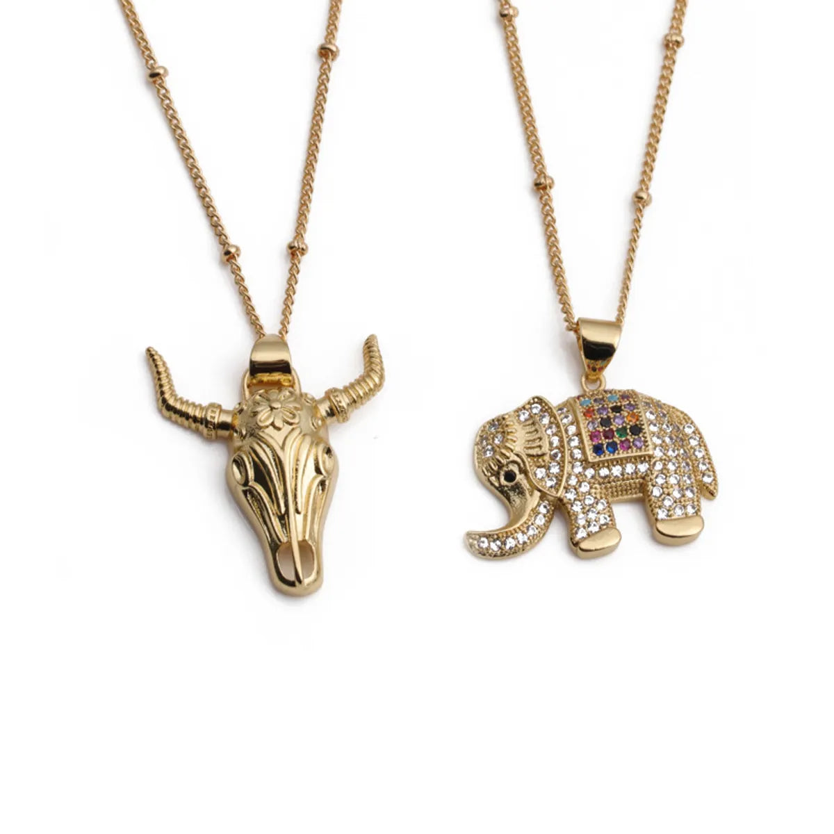 Women’s chic necklaces-Copper Zircon Necklace Elephant Bull Head Pendant Necklace Female Wholesale