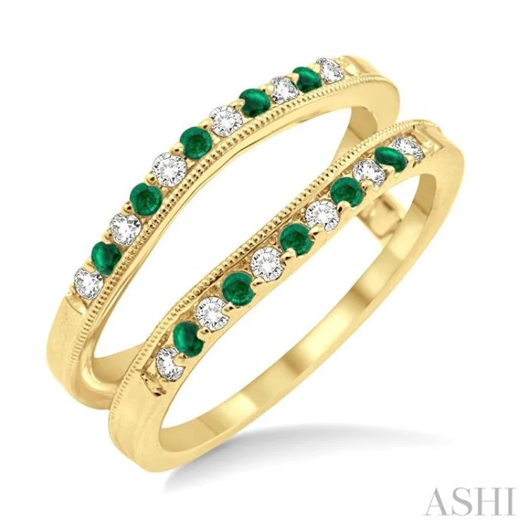 Women’s three-stone diamond engagement rings-1.45 MM Emerald and 1/6 ctw Round Cut Diamond Precious Insert Ring in 14K Yellow Gold