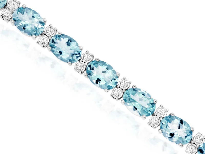 Women’s ruby bracelets-14k White Gold Aquamarine and Diamond Bracelet