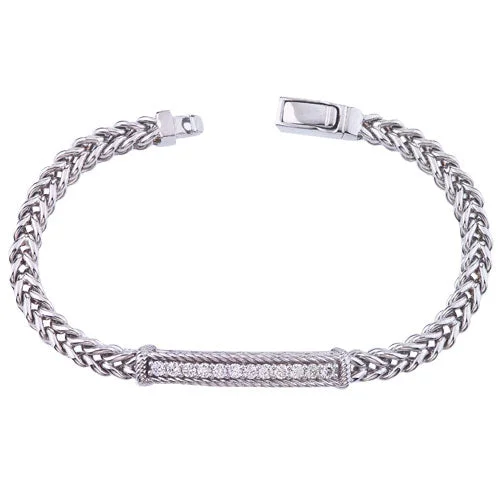 Women’s sterling silver bangles-Diamond Bar Bracelet in 14K White Gold