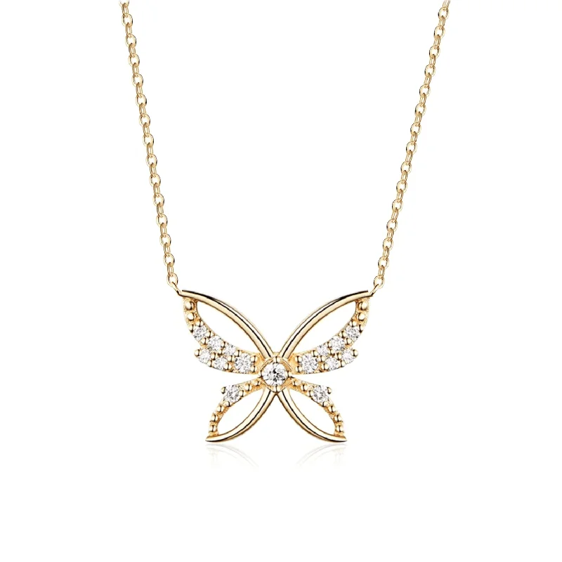 Women’s gold-plated necklaces-FANCIME "Yellow Cosmo" Diamond Butterfly 14K Yellow Gold Necklace