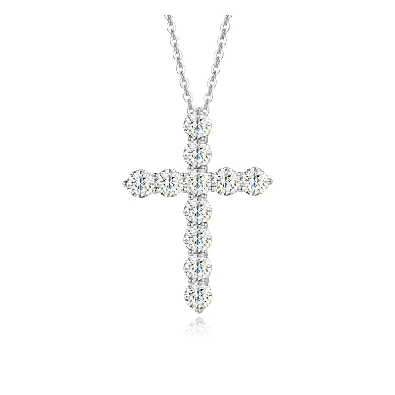 Women’s silver necklaces-One Carat White Moissanite Gemstone In 14K Solid White Gold Cross Necklace