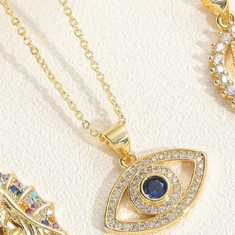 XL2576-5 blue zircon eye necklace