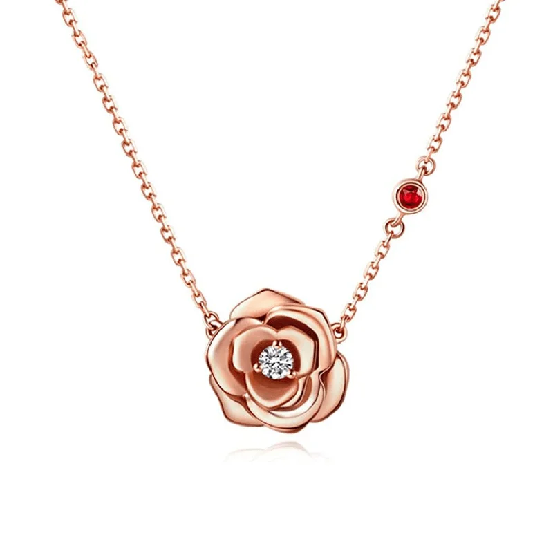 Women’s gold pendant necklaces-FANCIME "My Rose" 14K Rose Gold Necklace