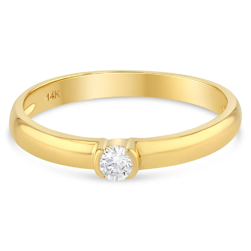 Women’s personalized diamond engagement rings-14K Gold  0.1 Ct. Round Cut Solitaire CZ Wedding Engagement Ring