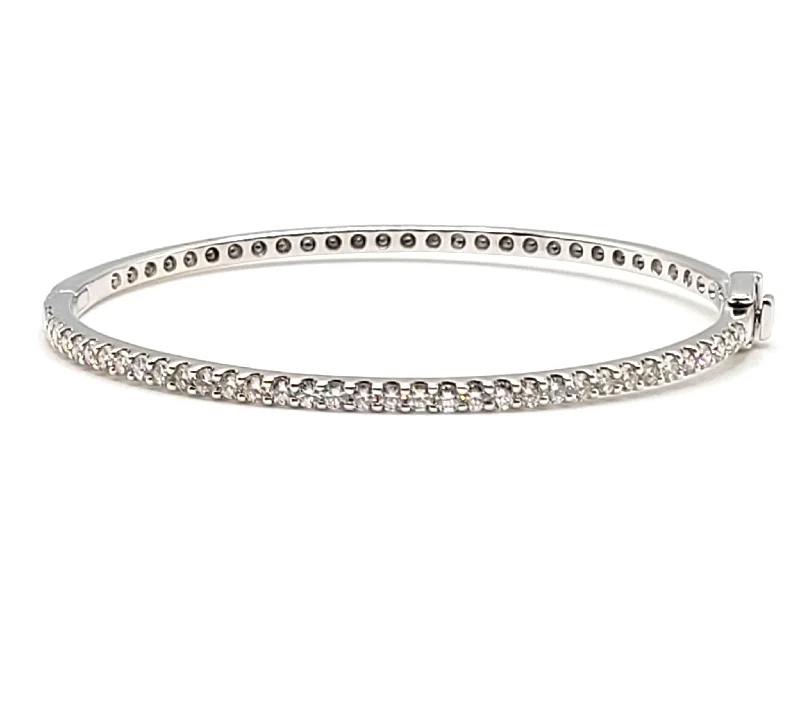 Women’s black leather bracelets-14k White Gold Prong Set Diamond Fashion Bangle Bracelet