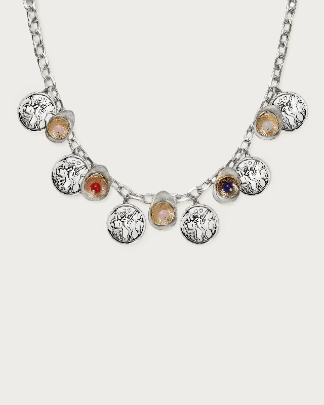 Women’s gemstone chokers-Eros Coin Necklace in Silver