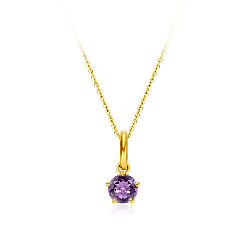 Women’s round pendant necklaces-FANCIME Delicate February Birthstone Amethyst 18K Yellow Gold Necklace