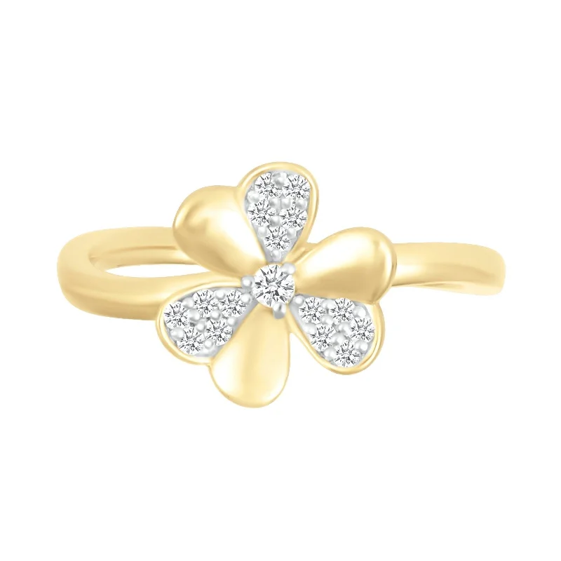 Women’s art deco engagement rings-Diamond Pave Three Leaf Lucky Clover Ring