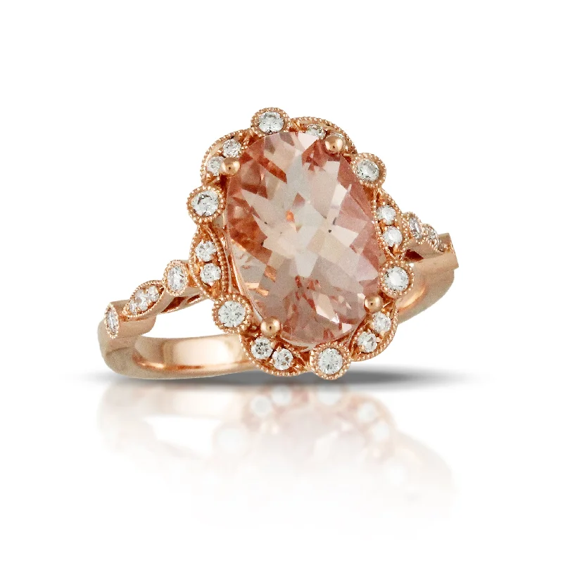 Women’s vintage engagement rings-Morganite and Diamond Ring