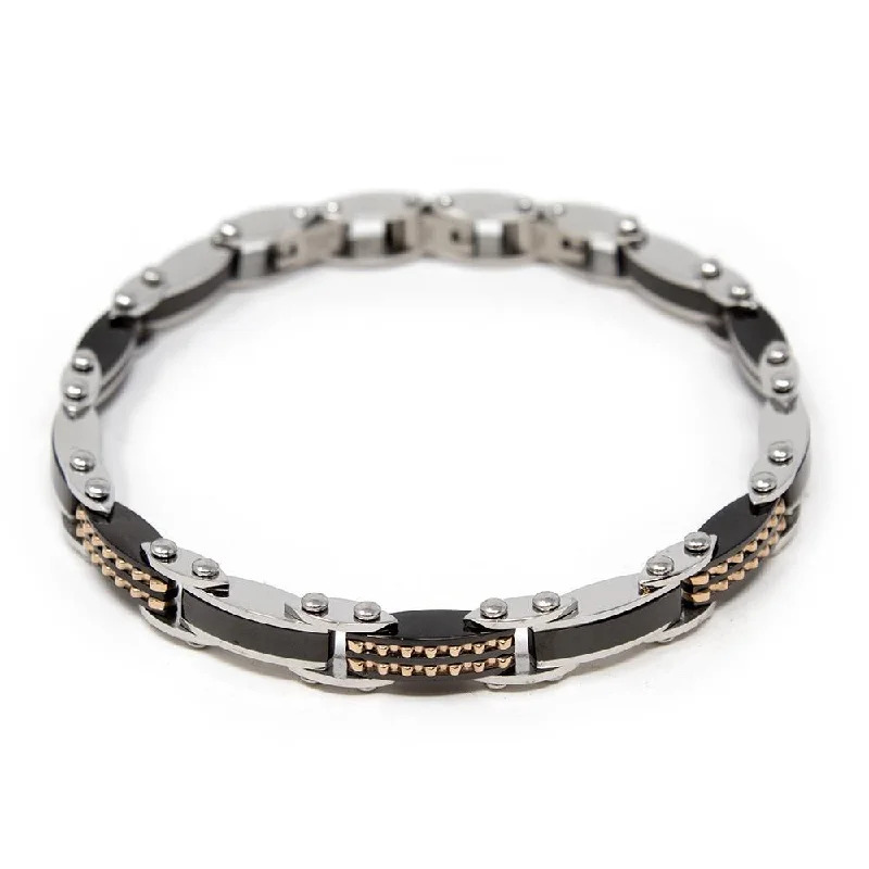 Women’s fashion bracelets-Stainless Steel Reversible Bracelet Black/Rose Gold Ion Plated