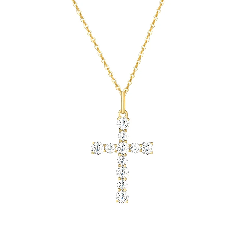 Women’s diamond pendant necklaces-FANCIME White Sapphire Cross 9K Yellow Gold Necklace