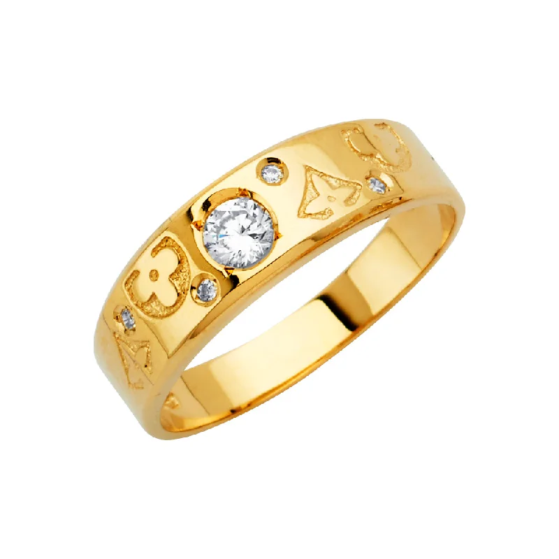 Women’s double halo engagement rings-14K Solid Gold CZ Men's Traditional Wedding Band Ring