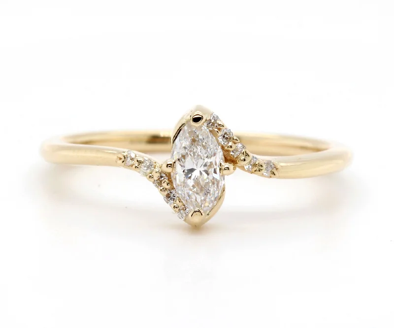 Women’s unique engagement rings-Dainty Marquise Diamond Bypass Ring