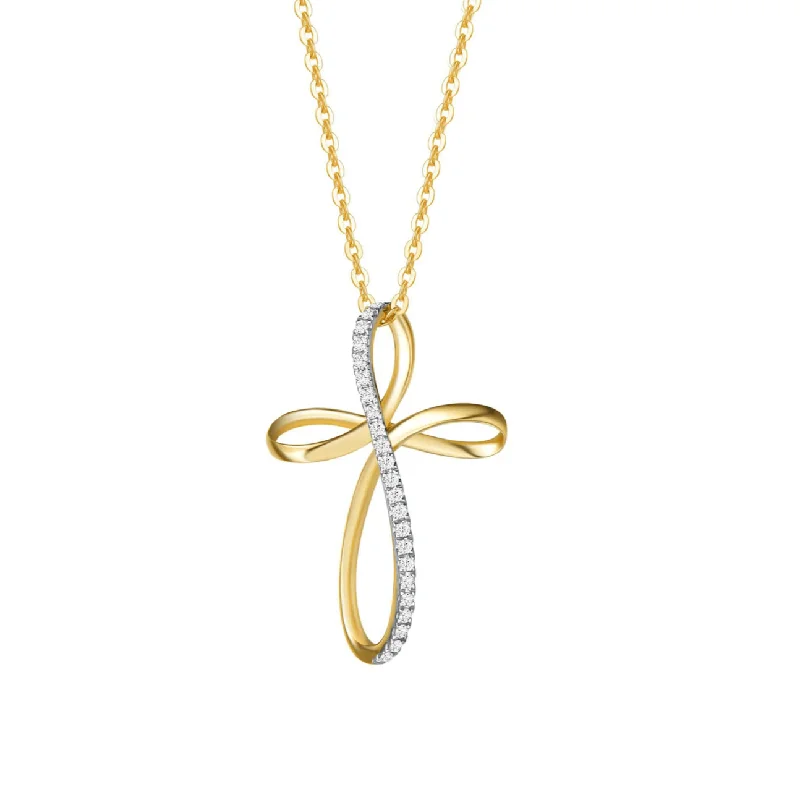 Women’s sleek necklaces-Pave-Set Diamond Infinity Cross Pendant 14K Yellow Gold Necklace