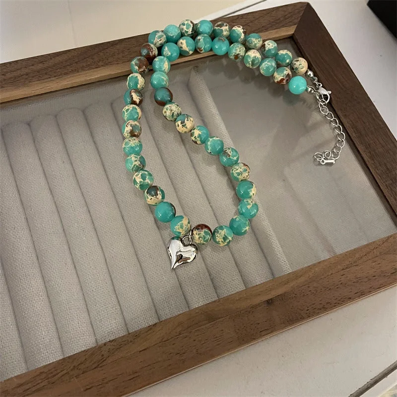 Green Natural Stone Beaded Necklace