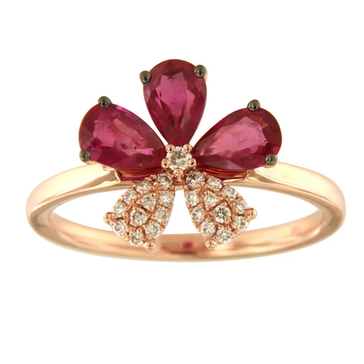 Women’s custom design engagement rings-Ruby and Diamond Flower Ring