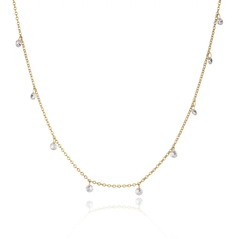 Gold Small Dot White Diamond Necklace