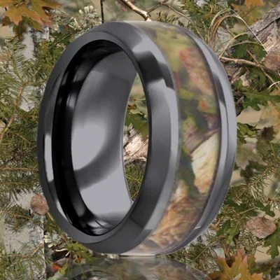 Women’s intricate design engagement rings-Black Diamond Ceramic Ring with Camouflage Inlay