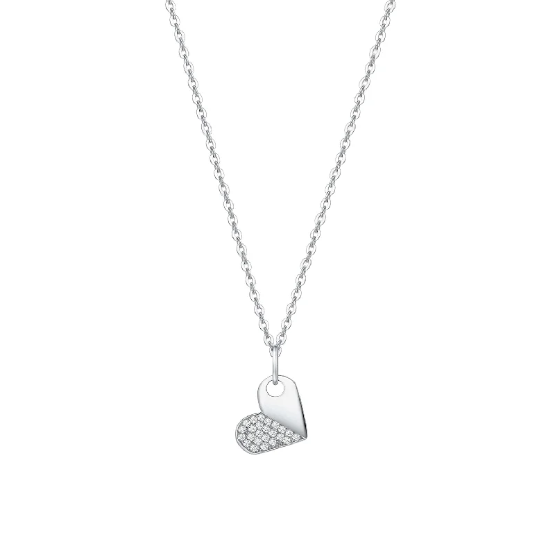 Women’s gold-plated necklaces-FANCIME Half Open Heart 18K White Gold Necklace