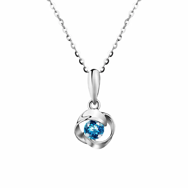 Women’s gemstone pendant necklaces-FANCIME Flower Shape London Blue Topaz 14K White Gold Necklace