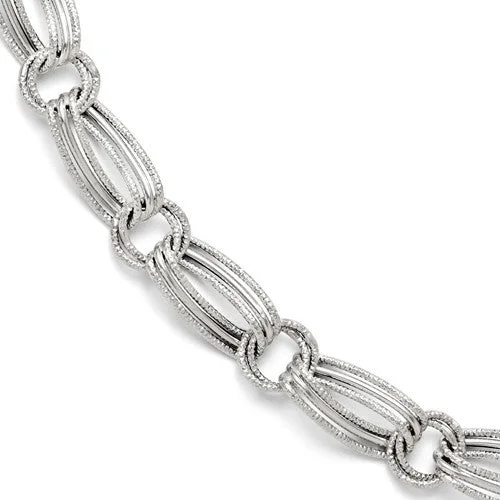 Women’s luxurious bangles-14K White Gold Fancy Link Bracelet