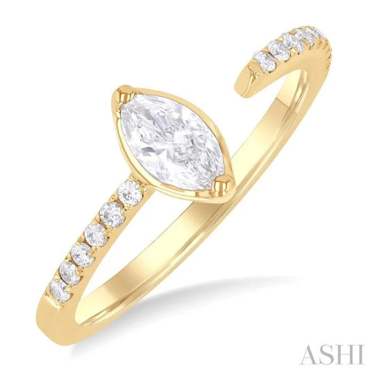 Women’s intricate design engagement rings-3/8 ctw Marquise and Round Cut Diamond Fashion Open Ring in 14K Yellow Gold