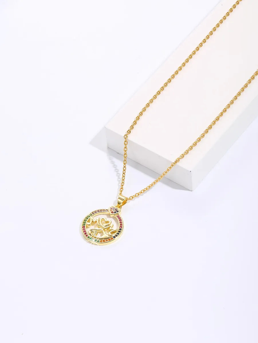 Women’s luxury necklaces-Copper 18K Gold Plated IG Style MAMA Round Letter Heart Shape Inlay Zircon Pendant Necklace