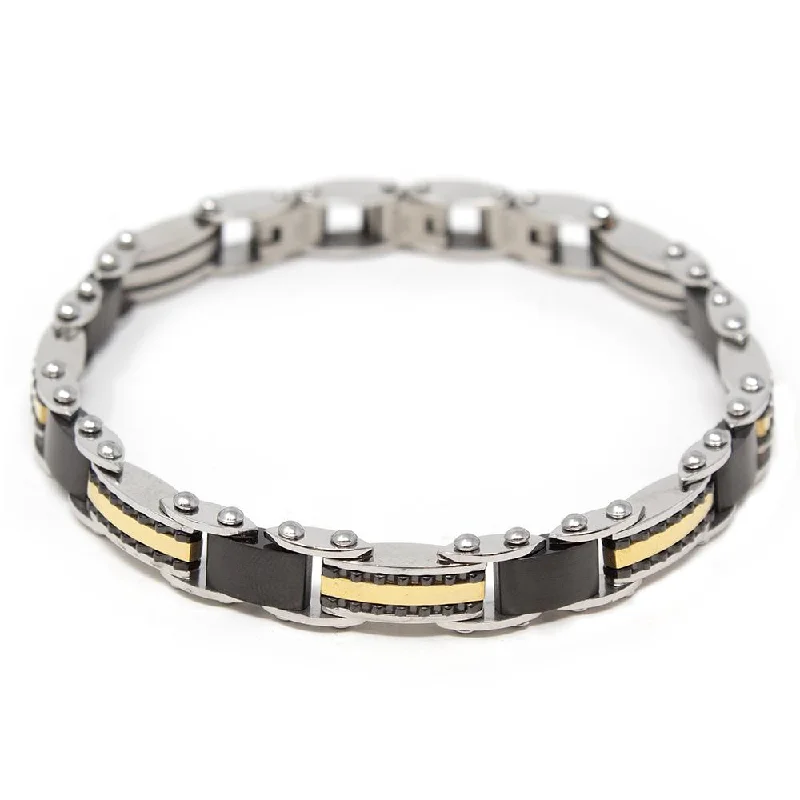 Women’s custom bracelets-Stainless Steel Reversible Bracelet Black/Gold Ion Plated