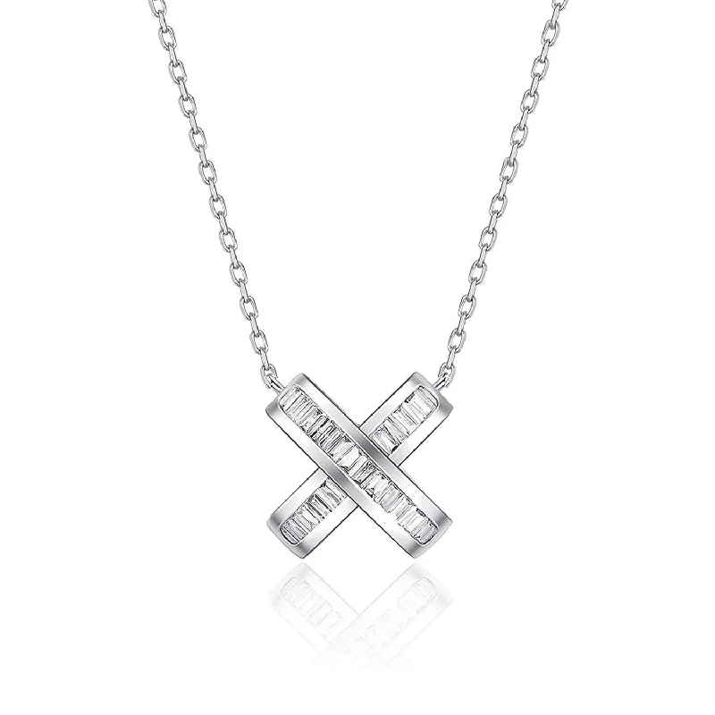 Women’s pendant necklaces-FANCIME Diamond X Cross 18K White Gold Necklace