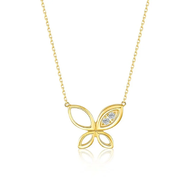 Women’s birthstone pendants-FANCIME "Little Fairy" Lab Grown utterfly 14k Yellow Gold Necklace