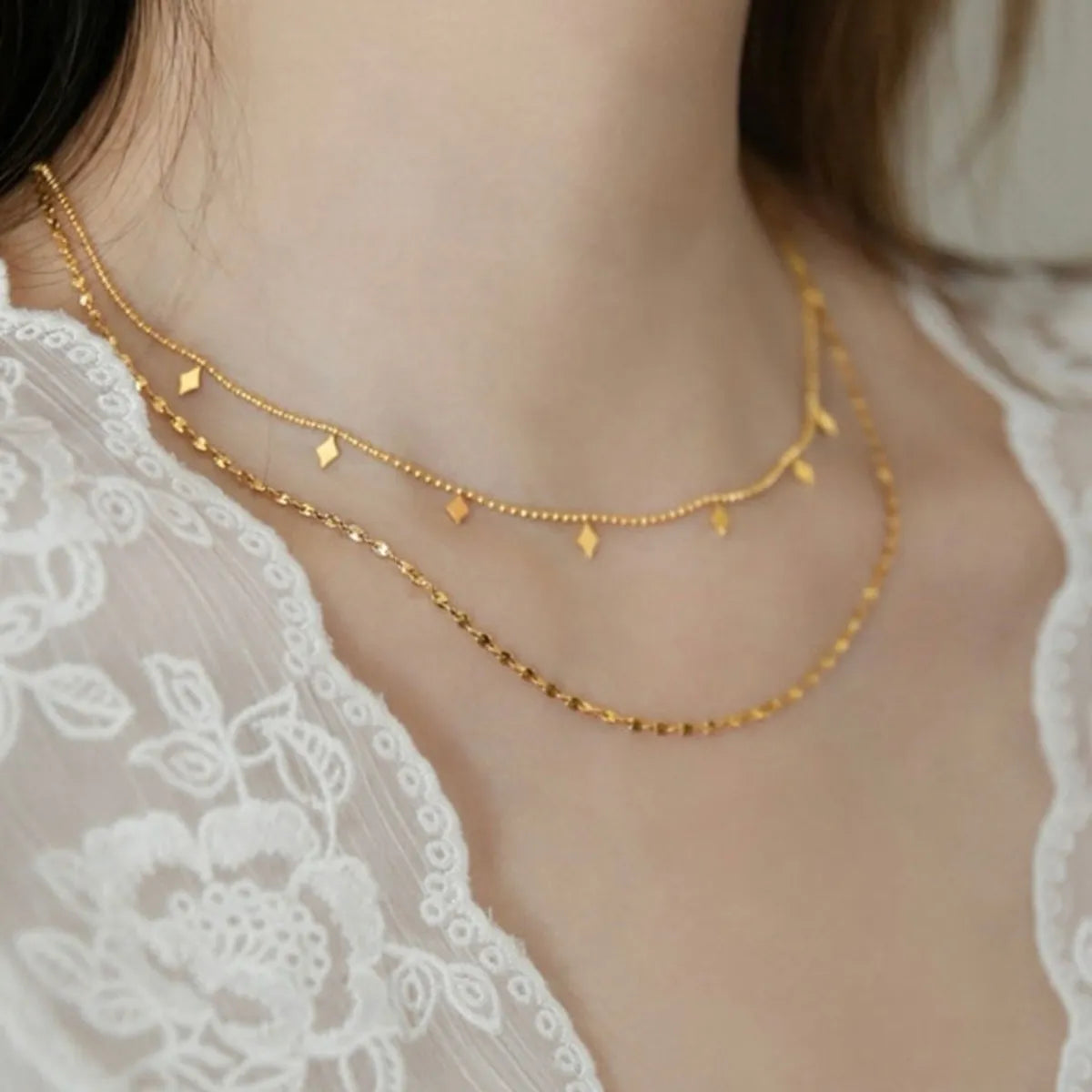 Women’s classic pearl necklaces-Simple Style Solid Color Titanium Steel Plating Gold Plated Layered Necklaces