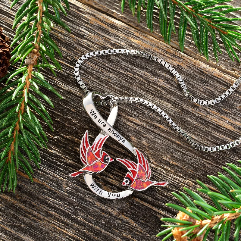 Women’s gold necklaces-Opal Infinity Duo Flying Cardinal Necklace