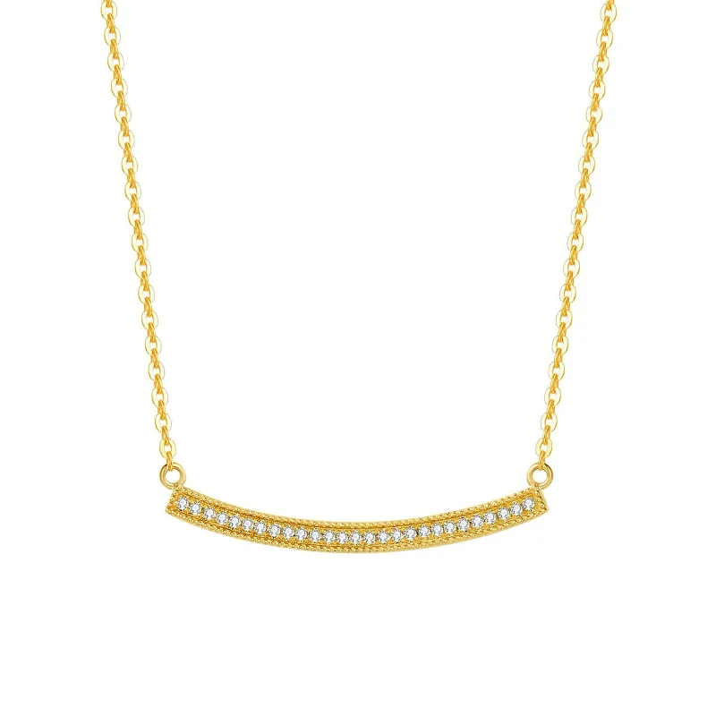 Women’s minimalist gold necklaces-FANCIME "The Row" Diamond Bar 14K Solid Yellow Gold Necklace