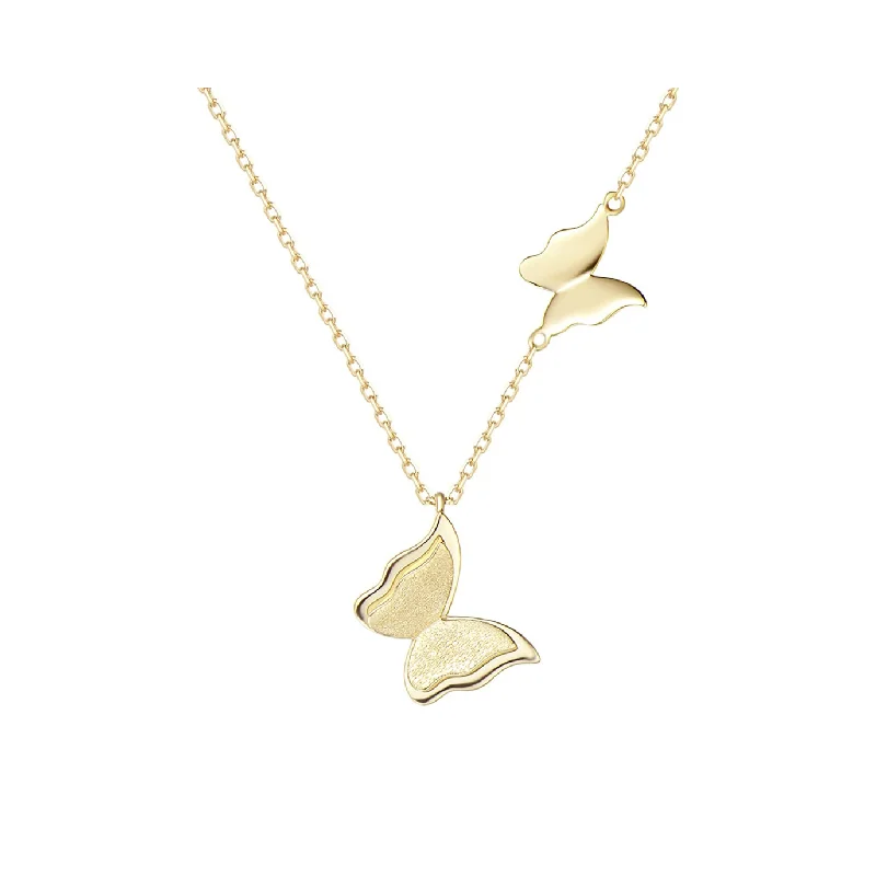 Women’s minimalist gold necklaces-"Twinkling Kiss" Butterfly 14K Yellow Gold Necklace