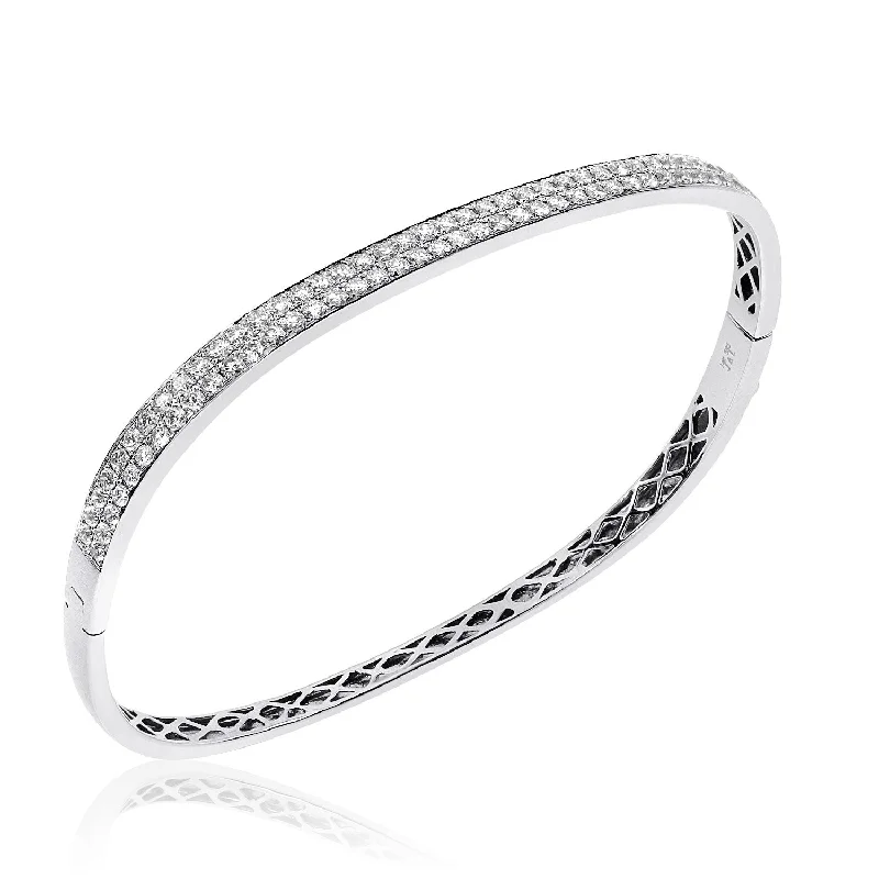 Women’s flower bracelets-14K White Gold Double Row Diamond Bangle Bracelet