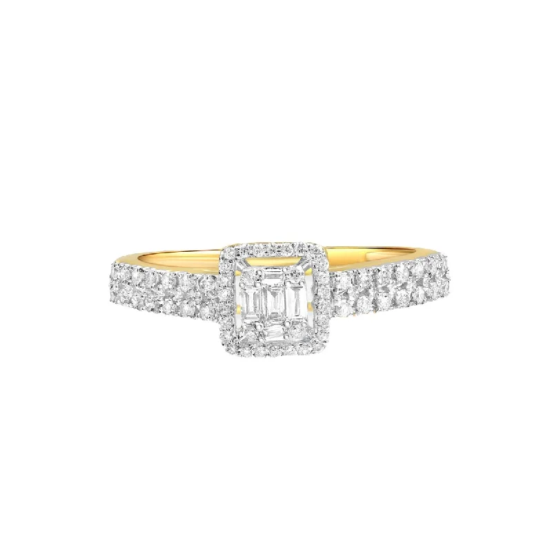 Women’s personalized diamond engagement rings-Petite Diamond Baguette Halo Eternity Ring