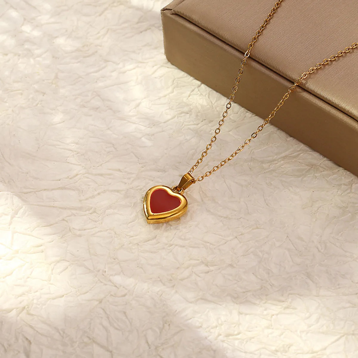 Women’s classic gold chain necklaces-Sweet Heart Shape Stainless Steel Enamel Pendant Necklace