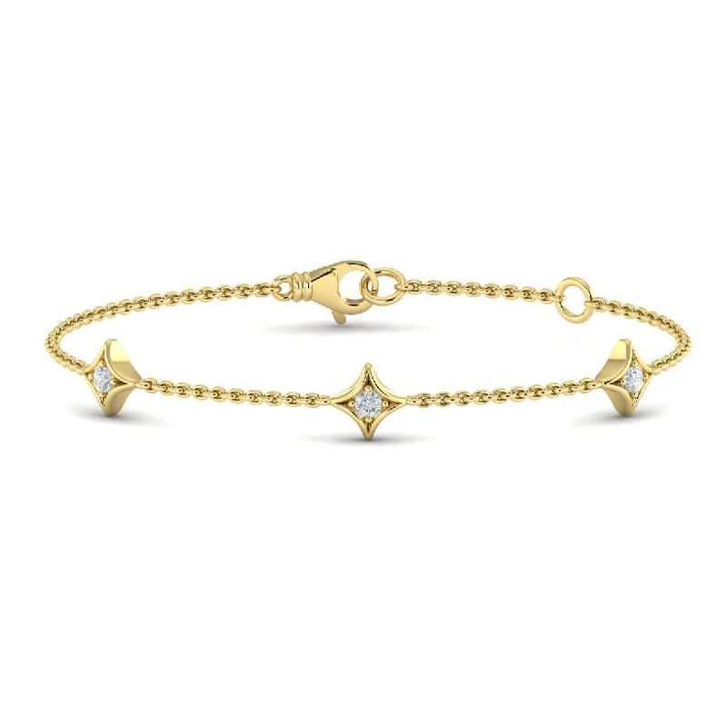 Women’s silver tennis bracelets-Diamond Station Bracelet in 14K Yellow Gold