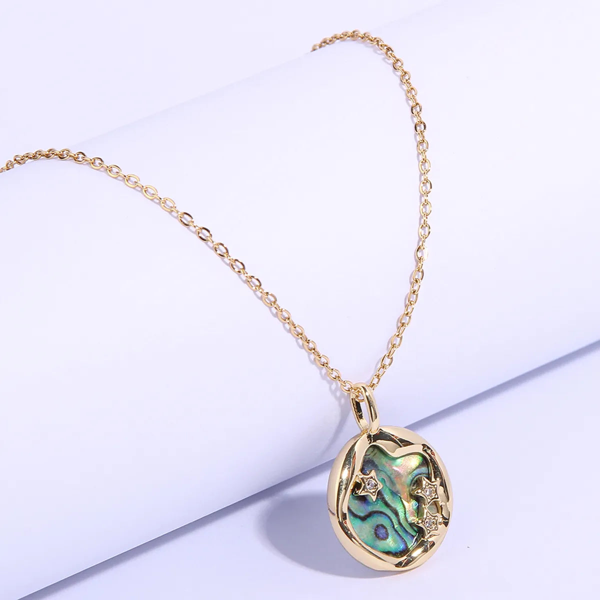 Women’s simple gold necklaces-Vacation Marine Style Beach Star Waves Stainless Steel Copper Plating Inlay Shell Zircon 14k Gold Plated Pendant Necklace