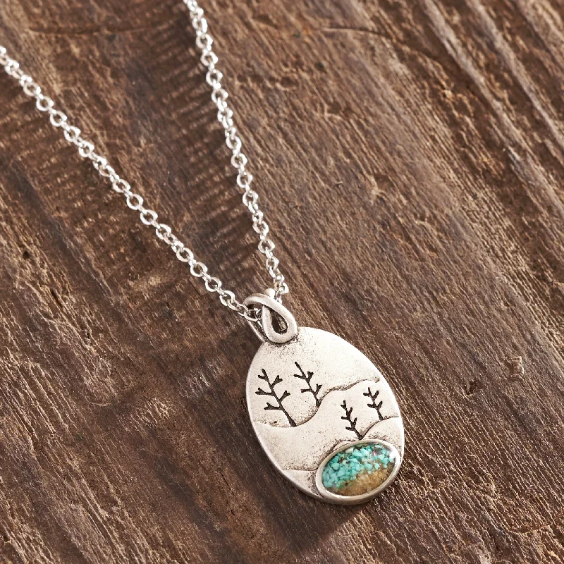 Women’s romantic necklaces-Turquoise Oval Tree Necklace