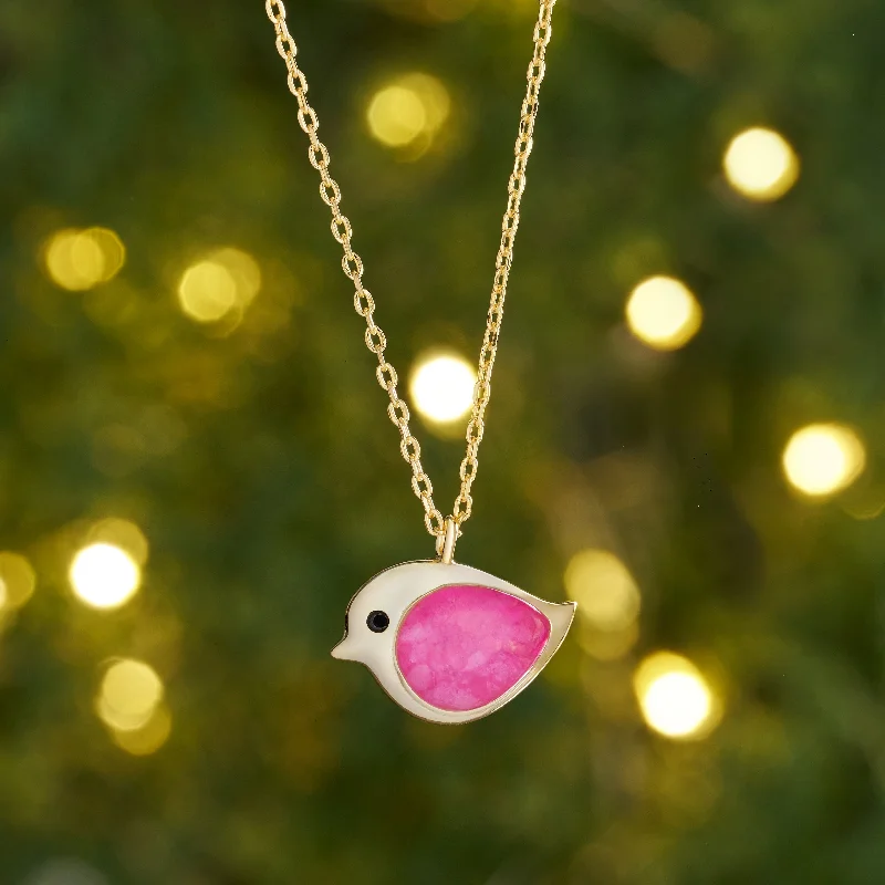 Women’s necklace with initials-Gold Sterling Silver Pink Sand Birdie Necklace