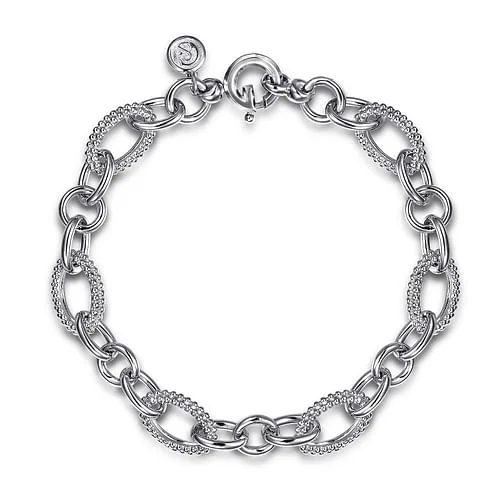 Women’s modern bangles-Textured Link Bracelet in Sterling Silver