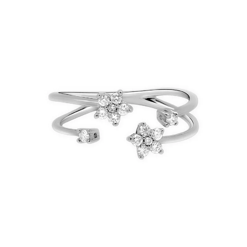 Women’s three-stone engagement rings-Floating Diamond Flower Wrap Ring