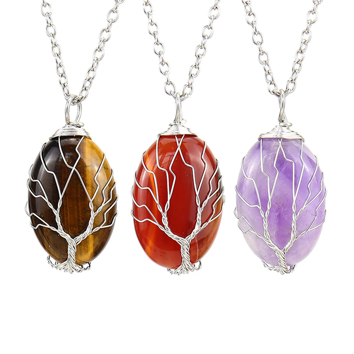 Women’s fashion necklaces-Simple Style Leaf Alloy Natural Stone Knitting Pendant Necklace