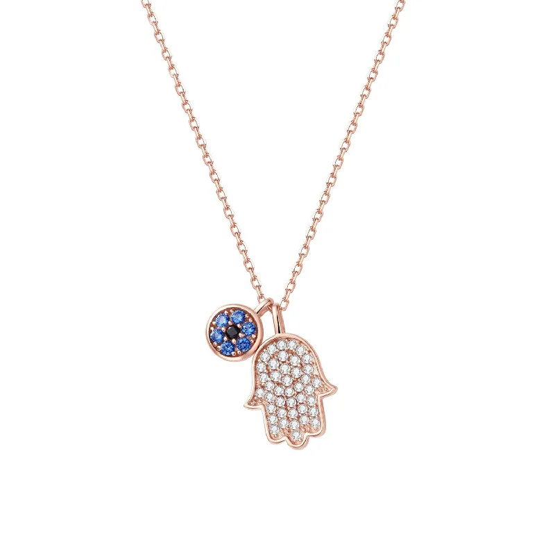 Women’s luxury necklaces-Hamsa 14K Real Rose Gold Pendant Necklace, 18 INCH