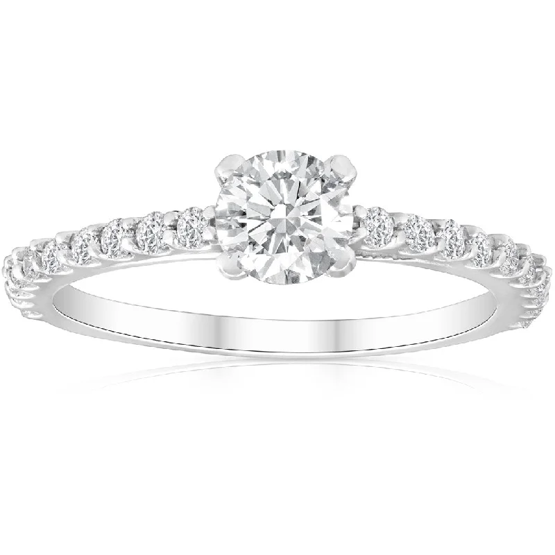 Women’s heirloom engagement rings-1 Ct TDW Round Cut Natural Diamond Engagement Ring Single Row 14k White Gold