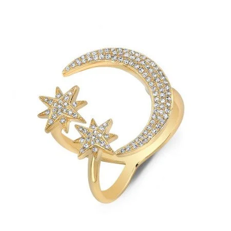 Women’s affordable engagement rings-Diamond Moon and Star Ring